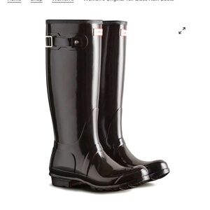 Hunter Womans Original Tall Gloss Rain Boots with Fleece lining Black, Grey 10